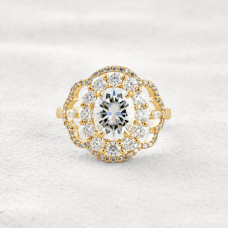 1.91 CT Oval Cut Vintage Halo Moissanite Diamond Engagement Ring