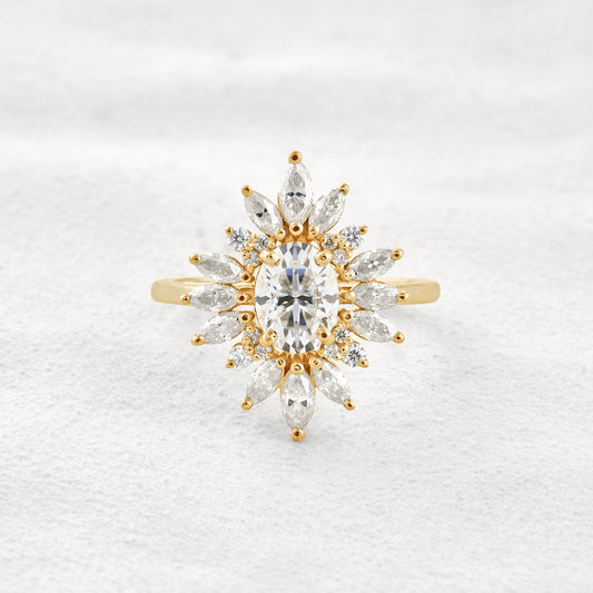 1.33 CT Oval Cut Halo Moissanite Diamond Engagement Ring