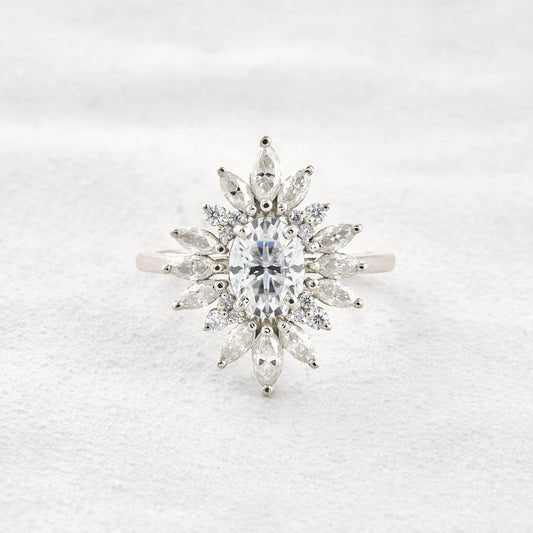 1.33 CT Oval Cut Halo Moissanite Diamond Engagement Ring In White Gold