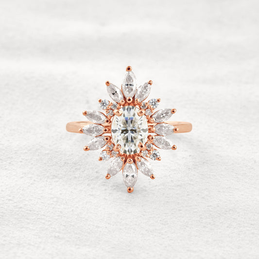 1.33 CT Oval Cut Halo Moissanite Diamond Engagement Ring In Rose Gold