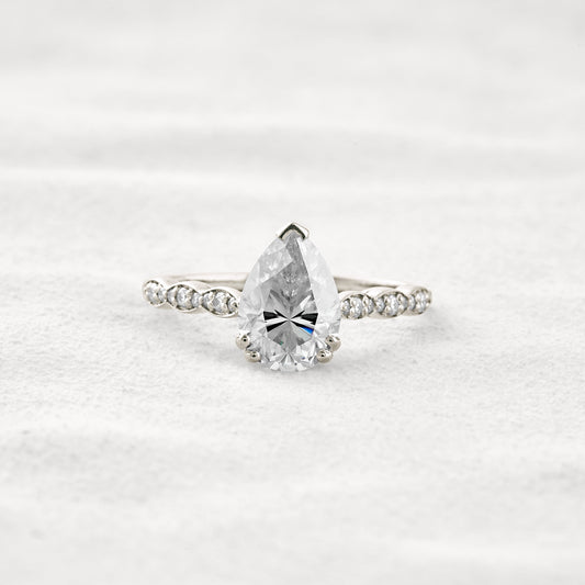 1.93 CT Pear Cut Pave Moissanite Diamond Engagement Ring In White Gold