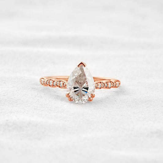1.93 CT Pear Cut Pave Moissanite Diamond Engagement Ring In Rose Gold