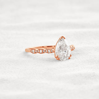 1.93 CT Pear Cut Pave Moissanite Diamond Engagement Ring In Rose Gold