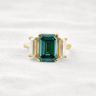 6.2 CT Dark Green Emerald Cut 3 Stones Moissanite Diamond Engagement Ring In White Gold
