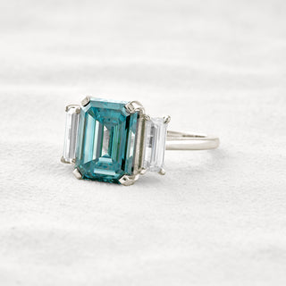 6.2 CT Dark Green Emerald Cut 3 Stones Moissanite Diamond Engagement Ring