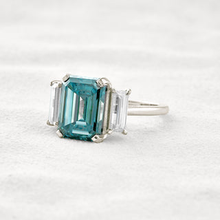 6.2 CT Dark Green Emerald Cut 3 Stones Moissanite Diamond Engagement Ring In White Gold
