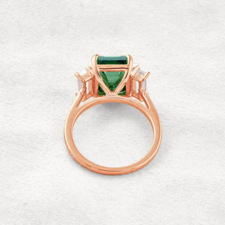 6.2 CT Dark Green Emerald Cut 3 Stones Moissanite Diamond Engagement Ring In Rose Gold