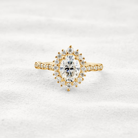 1.33 CT Oval Cut Halo & Pave Moissanite Diamond Engagement Ring