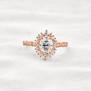 1.33 CT Oval Cut Halo & Pave Moissanite Diamond Engagement Ring In Rose Gold