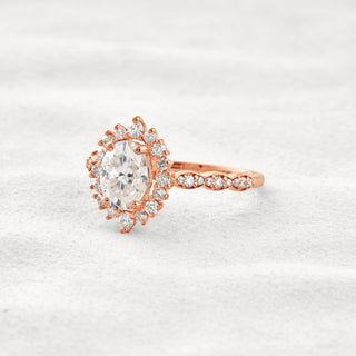 1.33 CT Oval Cut Halo & Pave Moissanite Diamond Engagement Ring In Rose Gold