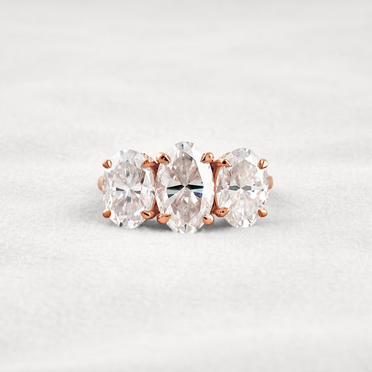 2.35 CT Oval Cut 3 Stones Moissanite Diamond Engagement Ring In Rose Gold