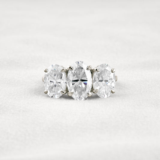 2.35 CT Oval Cut 3 Stones Moissanite Diamond Engagement Ring In White Gold