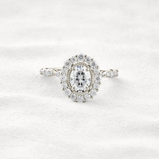 1.33 CT Oval Cut Halo & Pave Moissanite Diamond Engagement Ring