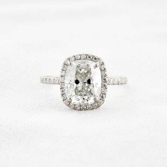 3.55 CT Cushion Cut Halo & Pave Moissanite Engagement Ring