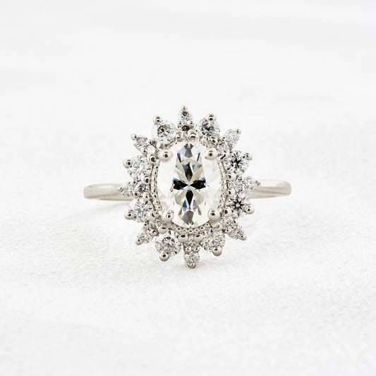 1.33 CT Oval Cut Halo Moissanite Engagement Ring