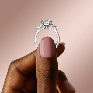 2.54 CT Cushion Moissanite Diamond Three Stones Engagement Ring