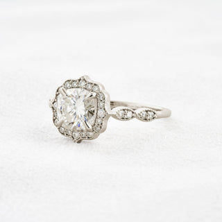 1.5 CT Cushion Cut Halo & Pave Moissanite Engagement Ring