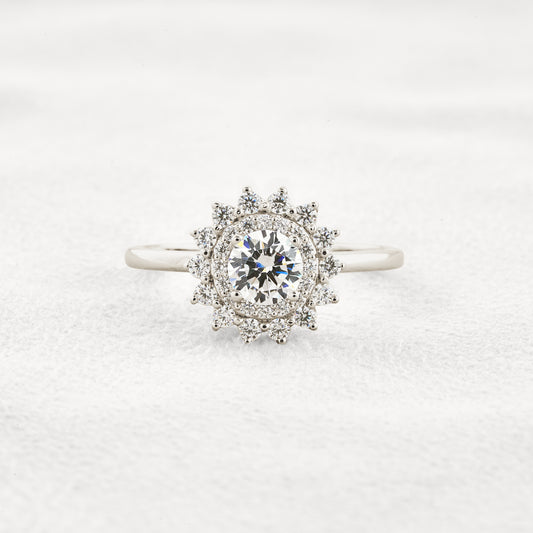 0.55 CT Round Cut Double Halo Moissanite Engagement Ring