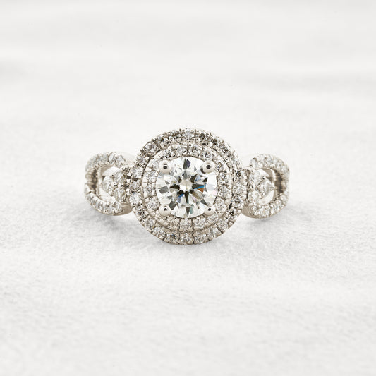 0.7 CT Round Cut Double Halo Vintage Moissanite Engagement Ring
