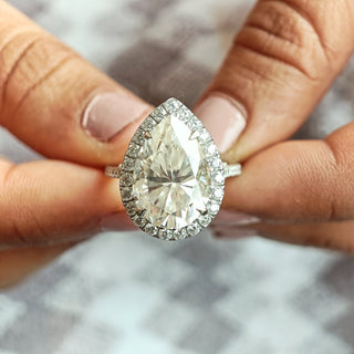 6.51 CT Pear Cut Moissanite Diamond Halo Setting Engagement Ring