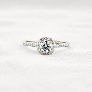 0.45 CT Round Cut Halo & Pave Moissanite Engagement Ring