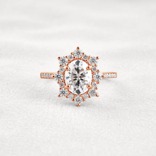 1.91 CT Oval Cut Halo & Pave Moissanite Diamond Engagement Ring In Rose Gold