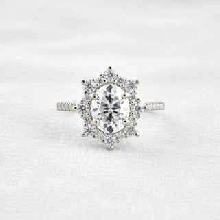 1.91 CT Oval Cut Halo & Pave Moissanite Diamond Engagement Ring