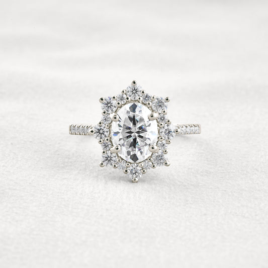 1.91 CT Oval Cut Halo & Pave Moissanite Diamond Engagement Ring In White Gold
