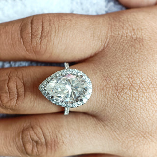 6.51 CT Pear Cut Moissanite Diamond Halo Setting Engagement Ring