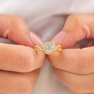 1.50 CT Oval Moissanite Diamond Halo Engagement Ring