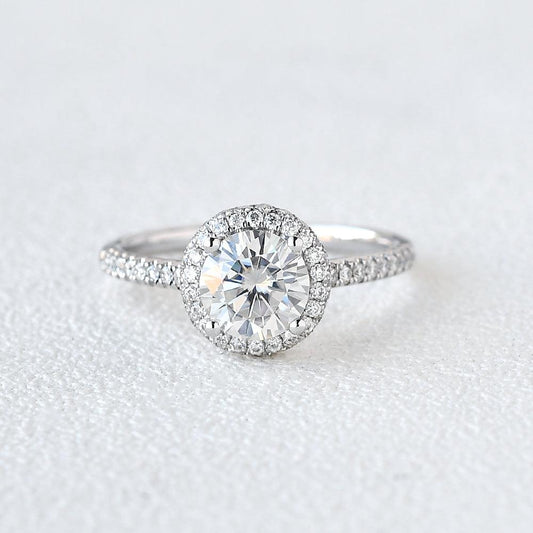 1.0 CT Round Moissanite Diamond Halo Engagement Ring