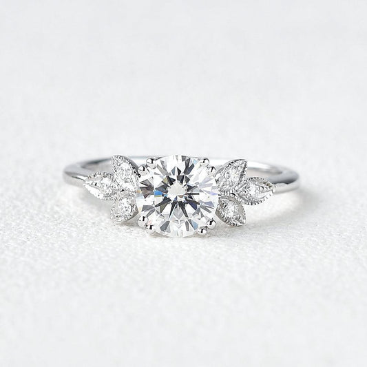 1.0 CT Round Moissanite Diamond Cluster Engagement Ring