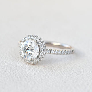 1.0 CT Round Moissanite Diamond Halo Engagement Ring