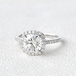 1.8 CT Cushion Moissanite Diamond Halo Engagement Ring