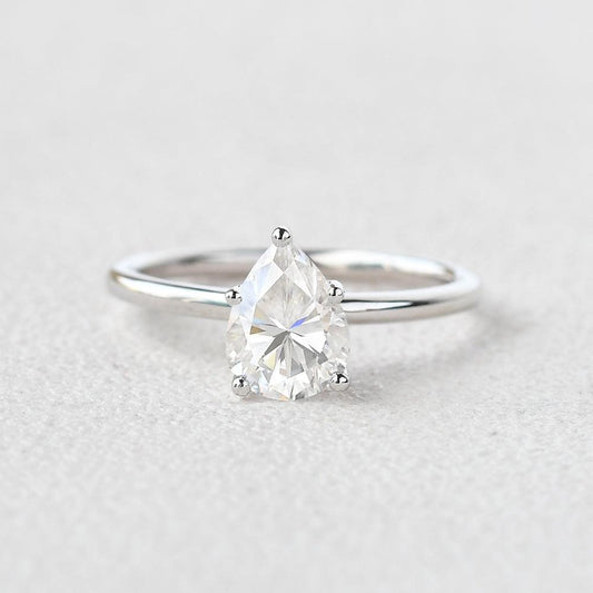1.25 CT Pear Moissanite Diamond Solitaire Engagement Ring