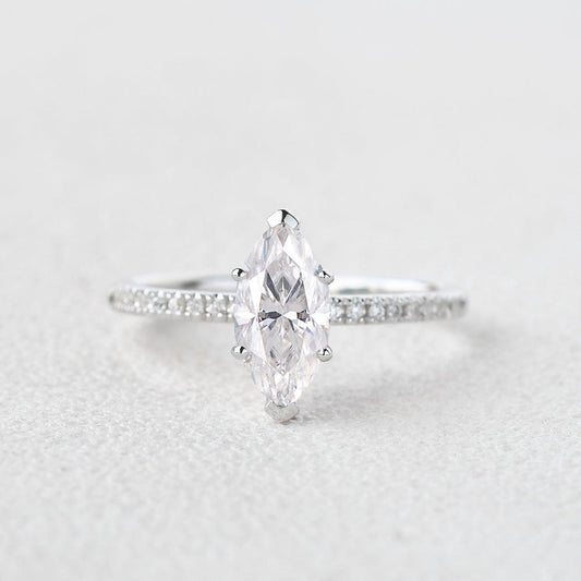 1.0 CT Marquise Moissanite Diamond Solitaire Engagement Ring