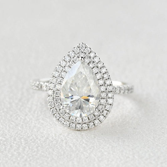 1.33 CT Pear Moissanite Diamond Double Halo Engagement Ring