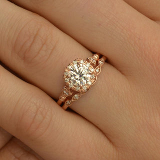 1.1 CT Round Moissanite Diamond Vintage Halo Engagement Ring