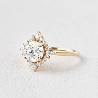 1.8 CT Round Moissanite Diamond Halo Engagement Ring