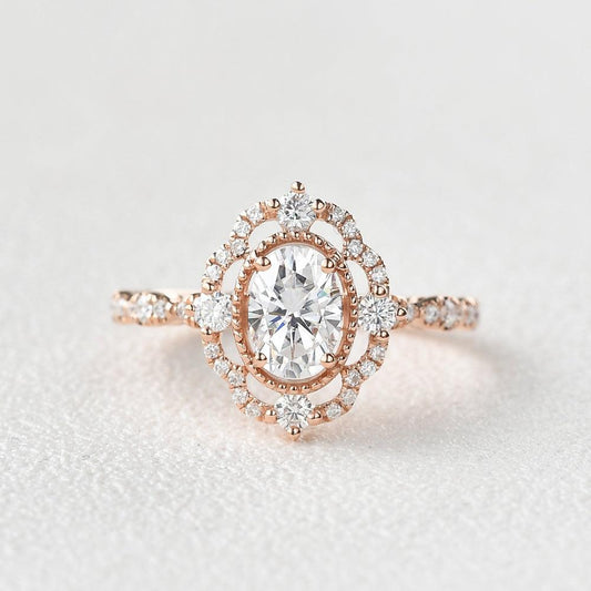 1.33 CT Oval Moissanite Diamond Cluster Engagement Ring