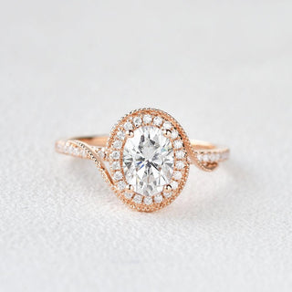 1.33 CT Oval Moissanite Diamond Halo Engagement Ring