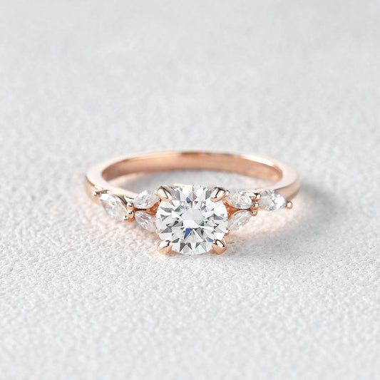 1.0 CT Round Moissanite Diamond Cluster Engagement Ring