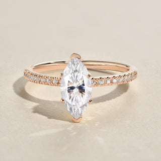 1.0 CT Marquise Moissanite Diamond Solitaire Engagement Ring