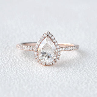 1.25 CT Pear Moissanite Diamond Halo Engagement Ring