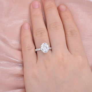 3.74 CT Oval Moissanite Diamond Hidden Halo Engagement Ring