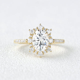 1.33 CT Oval Moissanite Diamond Cluster Halo Engagement Ring