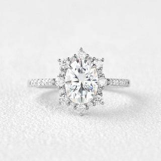 1.33 CT Oval Moissanite Diamond Cluster Halo Engagement Ring