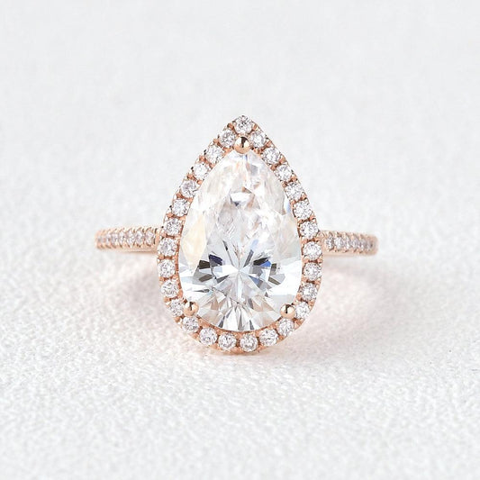 3.1 CT Pear Moissanite Diamond Halo Engagement Ring