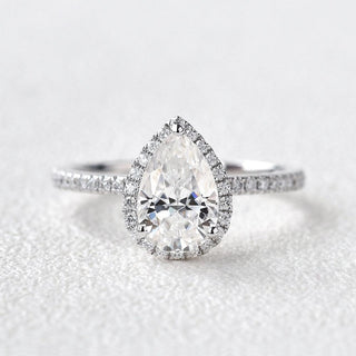 1.25 CT Pear Moissanite Diamond Halo Engagement Ring