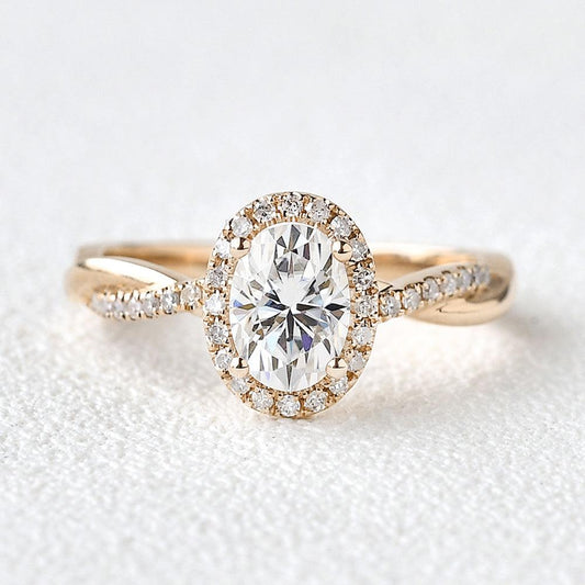 1.33 CT Oval Moissanite Diamond Halo Engagement Ring